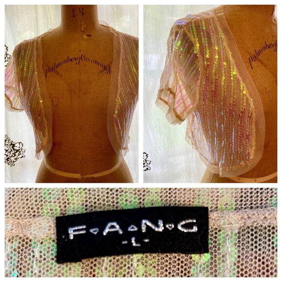 Vintage F.A.N.G. Y2K Pink Sequins Bolero Shrug L Whimsigoth Fairycore Balletcore - Picture 1 of 8